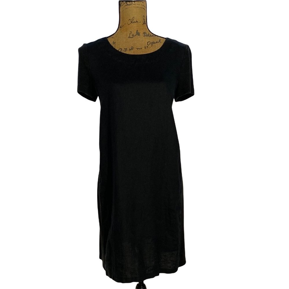 Pure Jill S Petite Dress A Line Shift Ink Black 100%‎ Linen Cute Casual Comfy